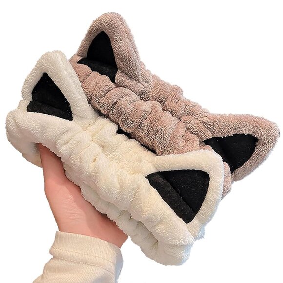 2 Pcs Cat Ears Headband Spa Headbands for Washing Face Headband Beige Khaki - Picture 9 of 9